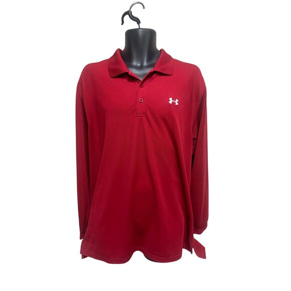 Under Armour Red Long Sleeve Polo Shirt - Men's XL - Picture 1 of 12